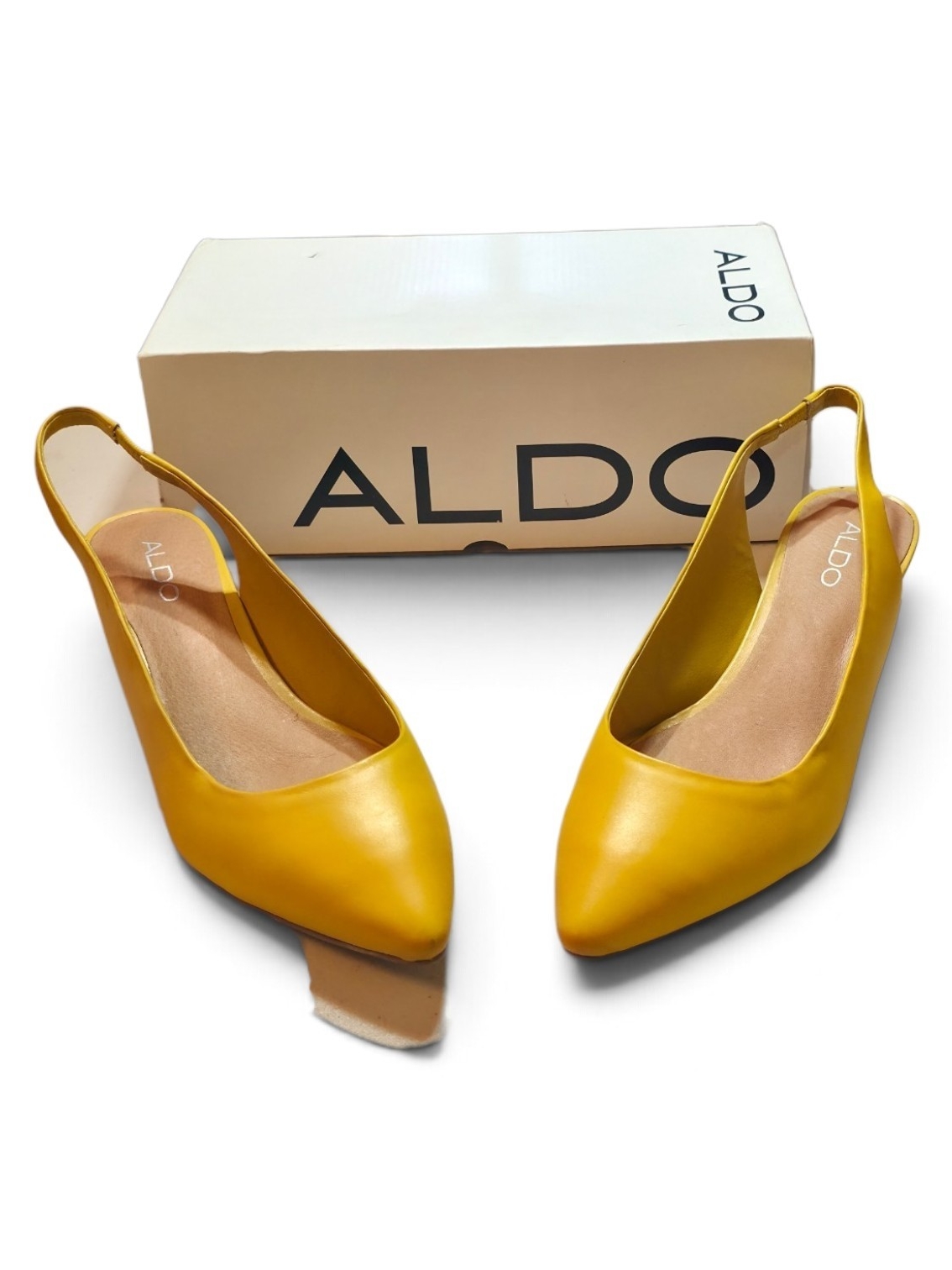 Aldo Mustard Yellow Pointed Toe Slingback Low Heals